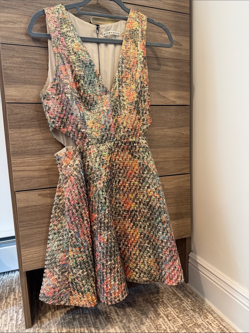 Alice + Olivia Multicolor Tweed V‑Neck Fit & Flare Dress